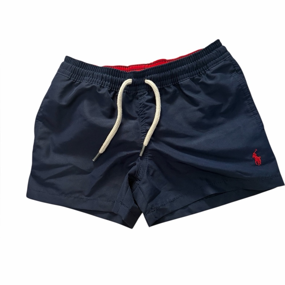 Polo by Ralph Lauren Boy’s Navy Swim Trunks with Red Logo